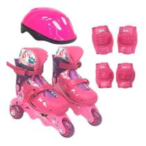 Patins Ajustável 3 Rodas Barbie 29/32 Com Kit Proteção 77855 - FUN