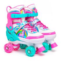 Patins Ajustável Quad Roller Infantil Unicórnio Rosa Com Luz Led Menina Patins Ajustável Quad Roller Infantil Unicórnio Rosa Com Luz Led Menina