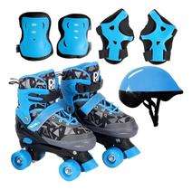 Patins Azul Roller Ajustável Tamanho M 34-37 Com Acessórios - Dm Toys