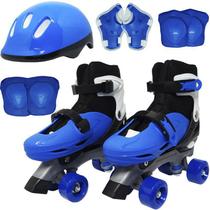 Patins Clássico Quad 4 Rodas Roller + Acessórios Masculino Azul Tam 37 38 39 40 Importway BW-017-AZ