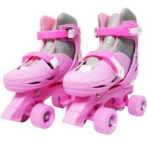 Patins Clássico Quad 4 Rodas Roller de Rua Feminino Rosa Tamanho 33 34 35 36 Importway BW-016-R