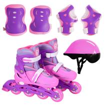 Patins Com Proteção 30 Ao 41 Menina Rosa Ajustável Infantil - Dm Toys