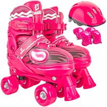 Patins Com Proteção E Ajuste Infantil 30 - 41 Meninas Rosa Com Luz Led E Freio - Fenix Brinquedos