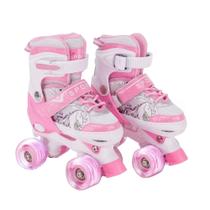 Patins De 4 Rodas Infantil Com Led Patins Criança Rosa Unicórnio