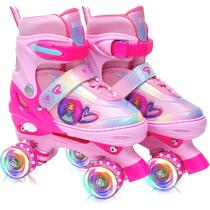 Patins de Rodas HAPHOM Ajustáveis Rosa Quad com Rodas que Iluminam Patins de Rodas HAPHOM Ajustáveis Rosa Quad com Rodas que Iluminam
