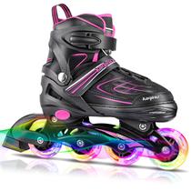 Patins em linha KAQINU com rolo ajustável rosa iluminado Patins em linha KAQINU com rolo ajustável rosa iluminado