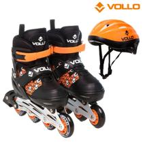 Patins in line ajustável 31-34 laranja e preto + capacete pequeno laranja - vollo sports