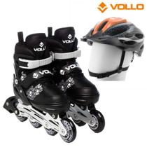 Patins in line ajustável 39-42 cinza e preto + capacete esportivo adulto laranja e cinza - Vollo Sports