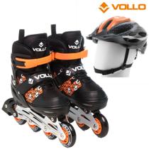 Patins in line ajustável 39-42 laranja e preto + capacete esportivo adulto laranja e cinza