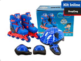 Patins In Line Ajustável Azul 34-37 +Capacete e Kit Proteção (1502)