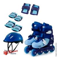 Patins In Line Azul 34/37-com Kit De Proteção Completo-zippy - Bruna Presentes