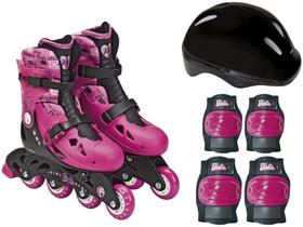 Patins In Line Infantil Barbie Fun Rosa e Preto - com Acessórios