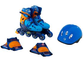 Patins In Line Infantil Fun Hot Wheels - Azul e Preto com Acessórios
