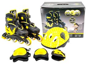Patins in Line Infantil Unitoys 1438 - Preto e Amarelo com Acessórios Patins in Line Infantil Unitoys 1438 - Preto e Amarelo com Acessórios