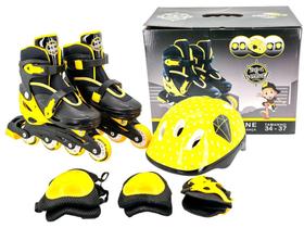 Patins in Line Infantil Unitoys 1438 - Preto e Amarelo com Acessórios