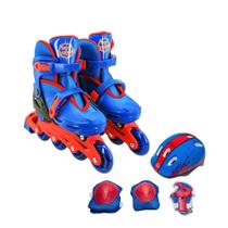 Patins Infantil 2 Em 1 Inline e Triline, Kit Proteção Completo Turma da Aventura Unitoys