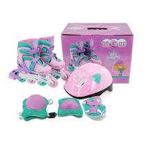 Patins infantil 2 em 1 inline ou quad + kit proteção completo turma da aventura- unitoys