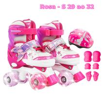 Patins Infantil 4 Rodas Ajustável Rodinha Led Kit Proteção