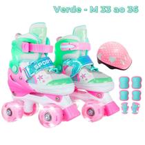 Patins Infantil 4 Rodas Ajustável Rodinha Led Kit Proteção