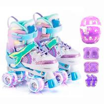 Patins Infantil 4 Rodas Ajustável Rodinha Led Sereia + Kit Proteção TAMANHO:G ROXO Patins Infantil 4 Rodas Ajustável Rodinha Led Sereia + Kit Proteção TAMANHO:G ROXO