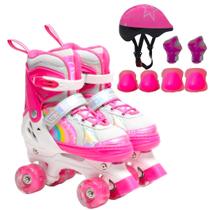 Patins Infantil 4 Rodas ARCO IRIS Com Led Com Kit Proteção Menina Menino - chicvida