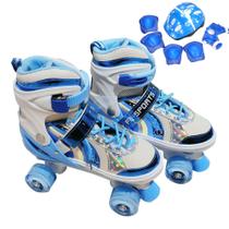 Patins Infantil 4 Rodas ARCO IRIS Com Led Com Kit Proteção Menina Menino