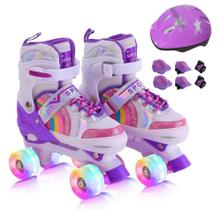 Patins Infantil 4 Rodas ARCO IRIS Com Led Com Kit Proteção Menina Menino