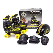 Patins Infantil 4 Rodas com Kit de Proteção Tam. 34 a 37 Preto e Amarelo Patins Infantil 4 Rodas com Kit de Proteção Tam. 34 a 37 Preto e Amarelo