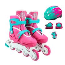 Patins Infantil 4 Rodas Feminino Menina Roller Criança Rosa