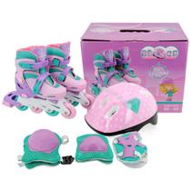 Patins Infantil 4 Rodas Inline Menina Feminino Kit Proteção