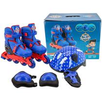 Patins Infantil 4 Rodas Menino 34-37 + Kit Proteção Premium