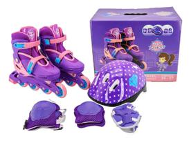 Patins Infantil 4 Rodas Purple Star com Kit de Proteção Tamanho Ajustável 30 ao 33