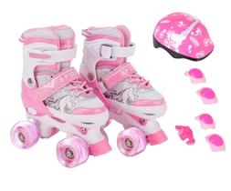 Patins Infantil 4 Rodas Rosa Unicórnio Com Led + Proteção Ajustável