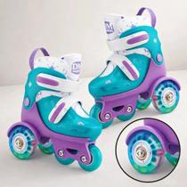 Patins Infantil Ajustável 31 ao 34 Triline 4 Rodas Criança Azul Roxo LED Patins Infantil Ajustável 31 ao 34 Triline 4 Rodas Criança Azul Roxo LED