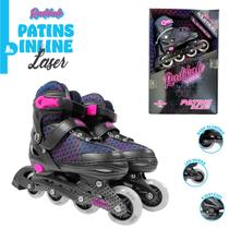 Patins Infantil Ajustável (37-41) Laser Inline - Preto/Rosa