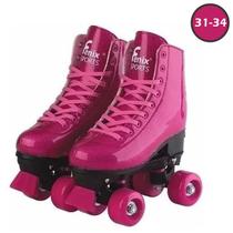 Patins Infantil Ajustável 4 Rodas Menina Rosa Glitter 31-34 - Fenix