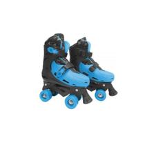 Patins Infantil Ajustavel Azul Preto Roller 4 Rodas Dm Toys