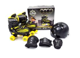 Patins Infantil Ajustável com Kit De Proteção (30-33) PRETO