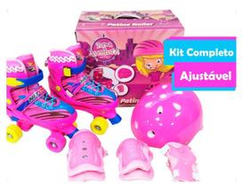 Patins Infantil Ajustável com Kit De Proteção (30-33) Rosa