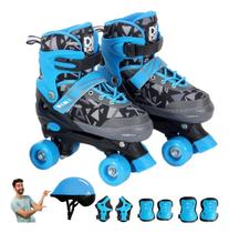 Patins Infantil Azul 4 Rodas Com Kit De Proteção Completo Presente Ideal Para Crianças - DM RADICAL