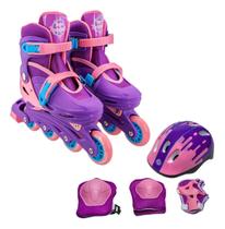 Patins Infantil Com Kit De Proteção Roxo Tamanho Ajustável 30 ao 33 Patins Infantil Com Kit De Proteção Roxo Tamanho Ajustável 30 ao 33
