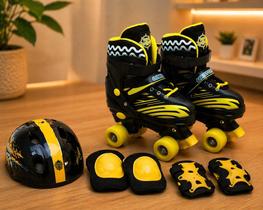 Patins Infantil com Kit de Proteção tam 30-33- Preta e amarela