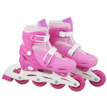 Patins Infantil com Led 4 Rodas In-Line Feminino 32-35 Rosa e branco - BBR toys