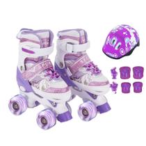 Patins Infantil De 4 Rodas Roxo arco-iris Com Led Patins Menina Criança Com Proteção