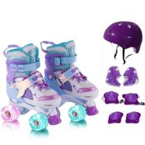 Patins Infantil De 4 Rodas Roxo arco-iris Com Led Patins Menina Criança Com Proteção