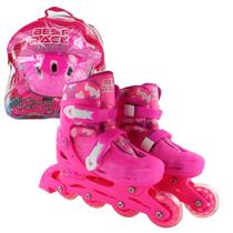 Patins Infantil Estampado Menina Rosa Kit Completo 2 em 1 Com Capacete de Proteção 32/35