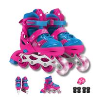 Patins Infantil Feminino 4 Rodas Inline com Luz Led Ajustável do 31 ao 34 com Kit de Proteção e Acessórios Patins Infantil Feminino 4 Rodas Inline com Luz Led Ajustável do 31 ao 34 com Kit de Proteção e Acessórios