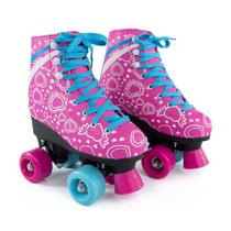 Patins Infantil Feminino 4 Rodas Roller Profissional Rosa Luna Ajustável C Freio Confortável Estável Iniciante Criança Menina Presente Completo