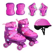 Patins Infantil Feminino Menina Rosa Quad Roller C/ Proteção