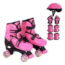 Patins Infantil Feminino Menina Rosa Quad Roller C/ Proteção Patins Infantil Feminino Menina Rosa Quad Roller C/ Proteção